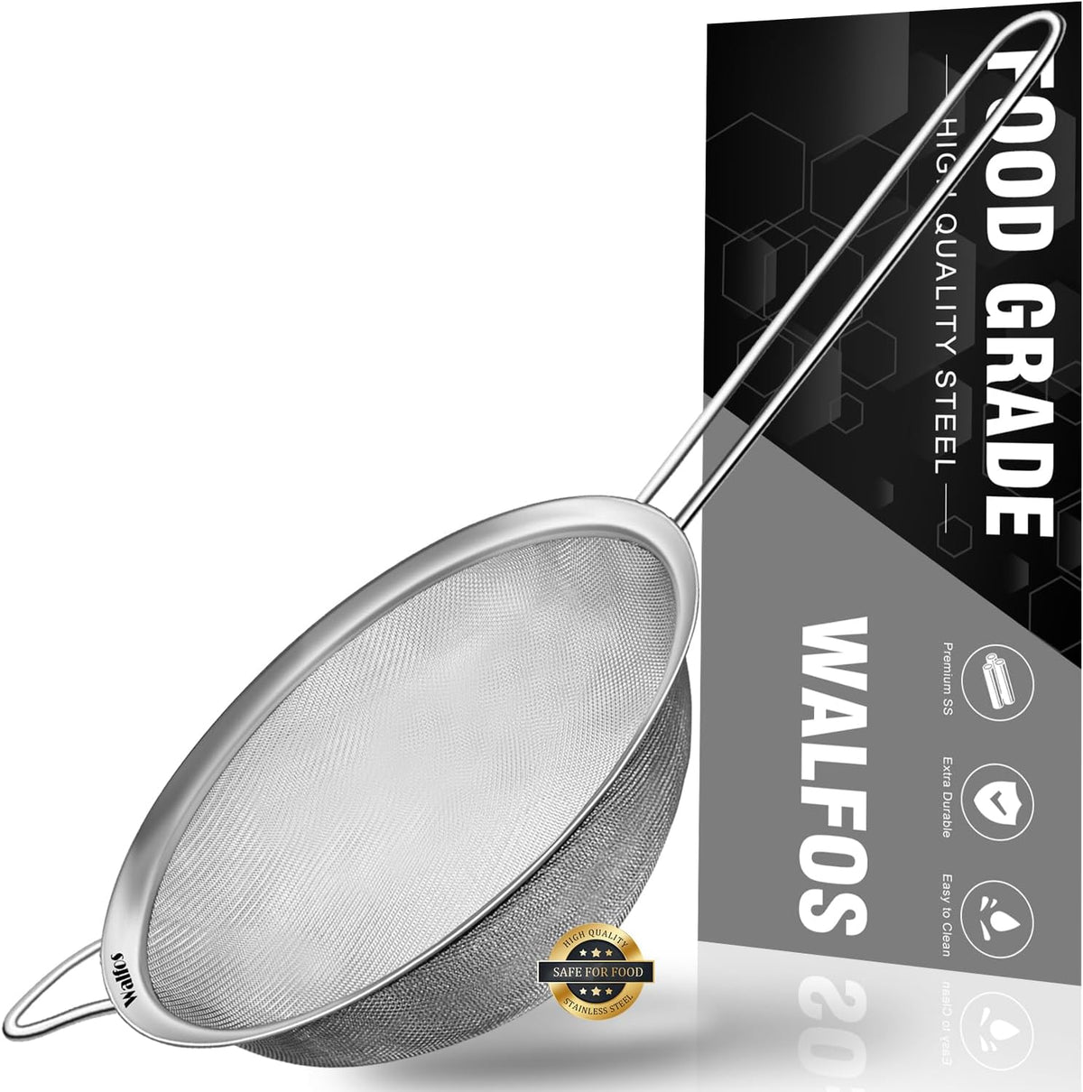 Fine Mesh Strainer Set of 3, Stainless Steel Wire Strainers for Kitchen, Multipurpose Metal Fine Sieve with Handle, Perfect for Food, Rice, Quinoa, 2.7", 4.6", 7"