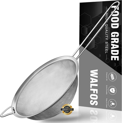 Fine Mesh Strainer Set of 3, Stainless Steel Wire Strainers for Kitchen, Multipurpose Metal Fine Sieve with Handle, Perfect for Food, Rice, Quinoa, 2.7", 4.6", 7"