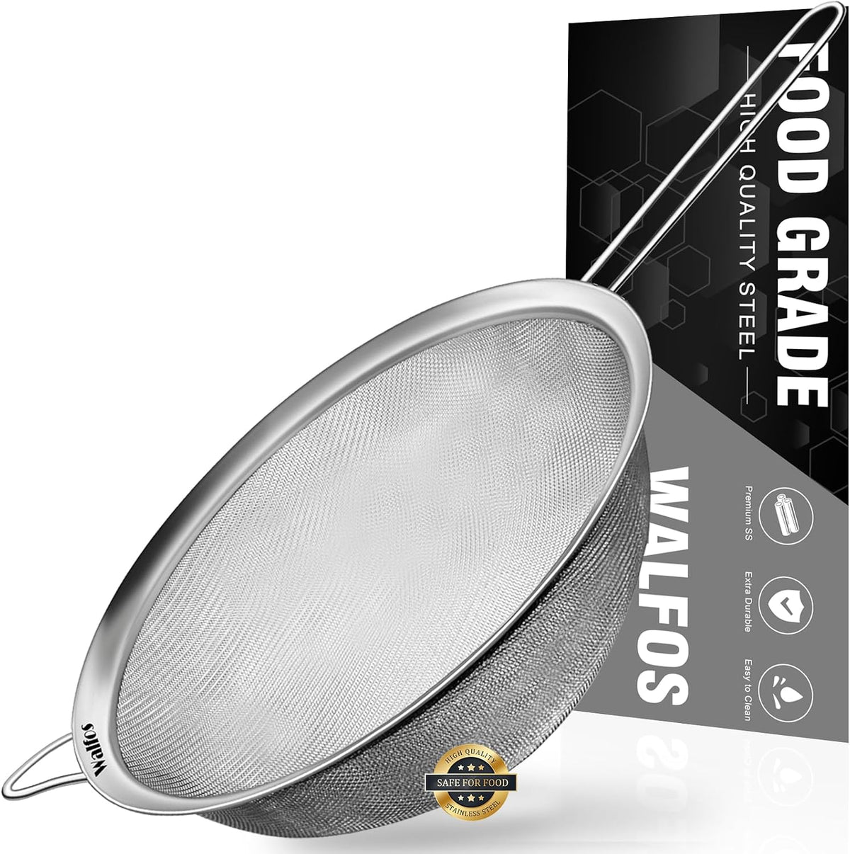 Fine Mesh Strainer Set of 3, Stainless Steel Wire Strainers for Kitchen, Multipurpose Metal Fine Sieve with Handle, Perfect for Food, Rice, Quinoa, 2.7", 4.6", 7"