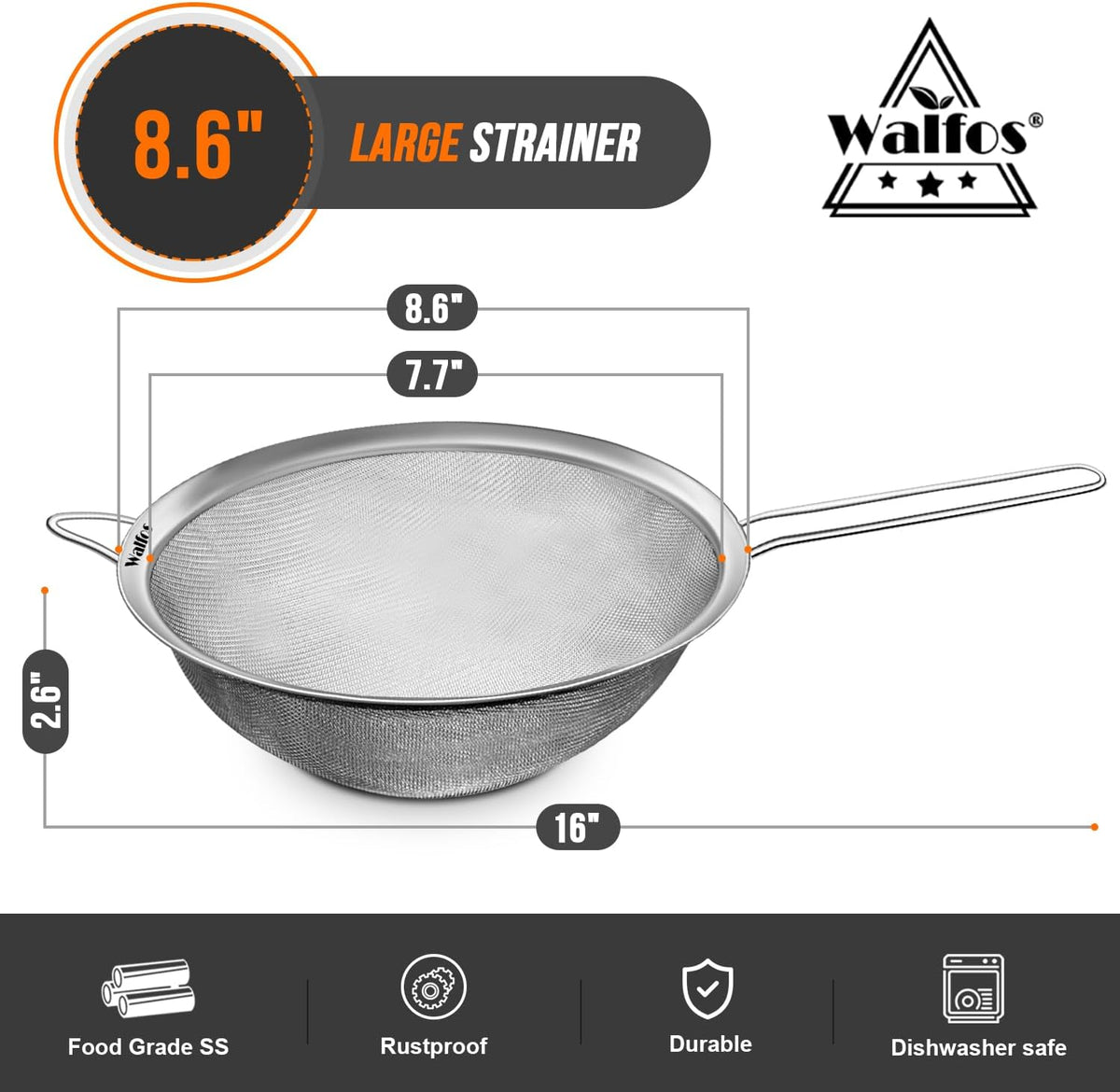 Fine Mesh Strainer Set of 3, Stainless Steel Wire Strainers for Kitchen, Multipurpose Metal Fine Sieve with Handle, Perfect for Food, Rice, Quinoa, 2.7", 4.6", 7"