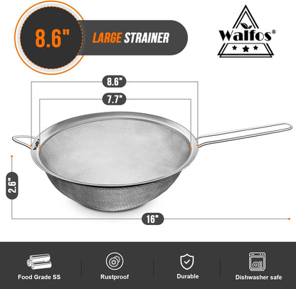 Fine Mesh Strainer Set of 3, Stainless Steel Wire Strainers for Kitchen, Multipurpose Metal Fine Sieve with Handle, Perfect for Food, Rice, Quinoa, 2.7", 4.6", 7"