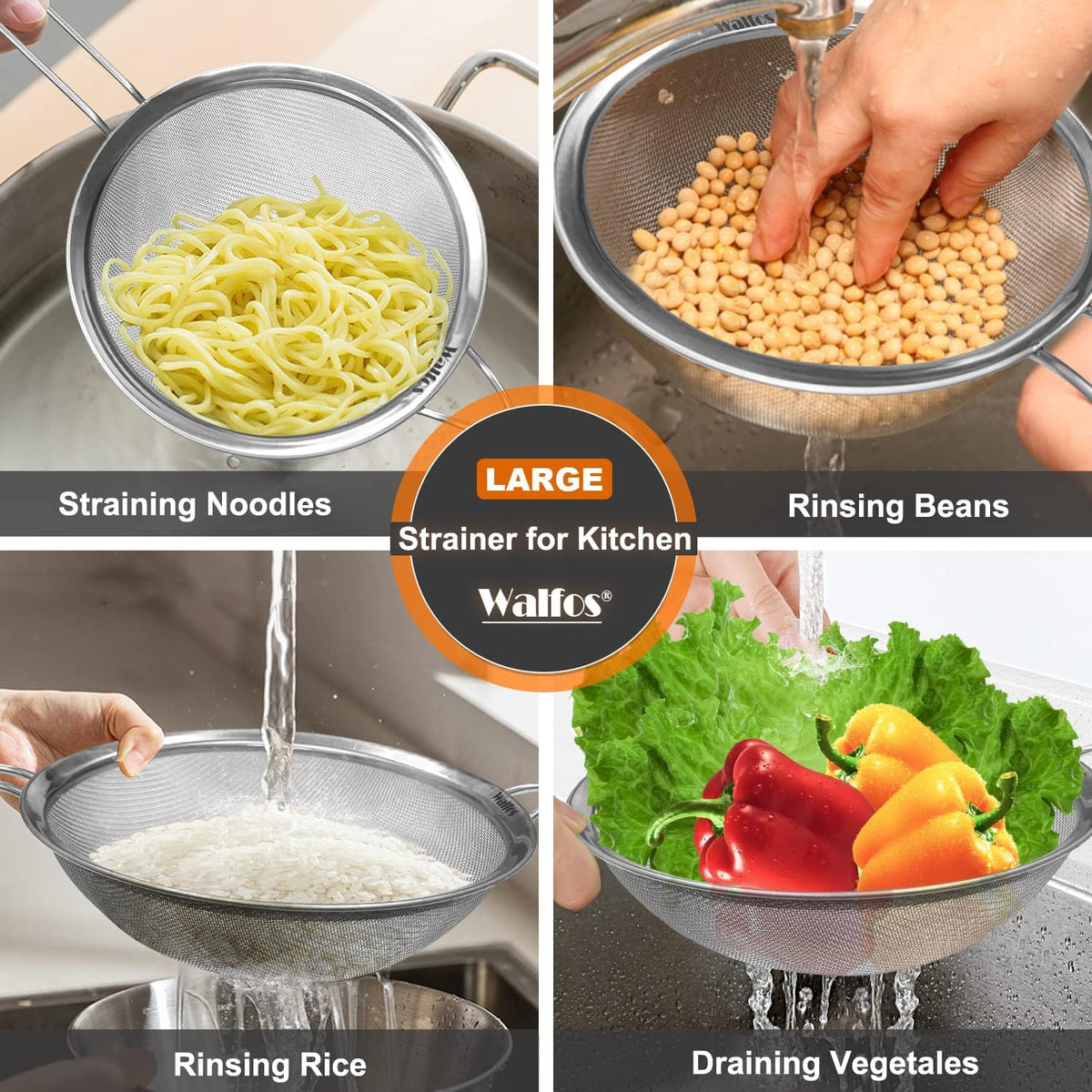 Fine Mesh Strainer Set of 3, Stainless Steel Wire Strainers for Kitchen, Multipurpose Metal Fine Sieve with Handle, Perfect for Food, Rice, Quinoa, 2.7", 4.6", 7"