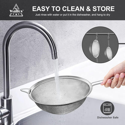 Fine Mesh Strainer Set of 3, Stainless Steel Wire Strainers for Kitchen, Multipurpose Metal Fine Sieve with Handle, Perfect for Food, Rice, Quinoa, 2.7", 4.6", 7"