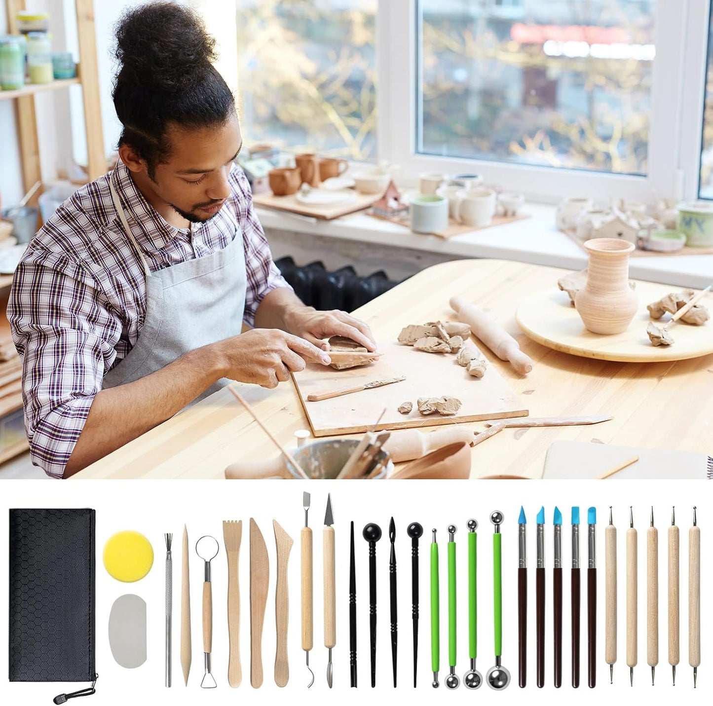 Professional Clay Rolling Pin, 17 Inch Non-Stick Clay Roller for Pottery and Slab Making –Duty Pottery Tool with Ergonomic Handles, Essential for Art Studios