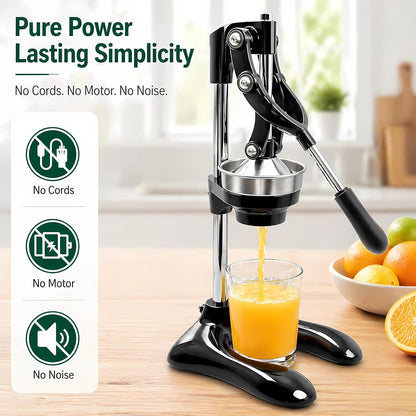 Professional Cast Iron Manual Citrus Juicer - Heavy Duty Hand Press for Orange, Lemon, Lime, Pomegranate - High Yield Juice Presser, Stable Countertop Design, Easy to Clean (BLACK)