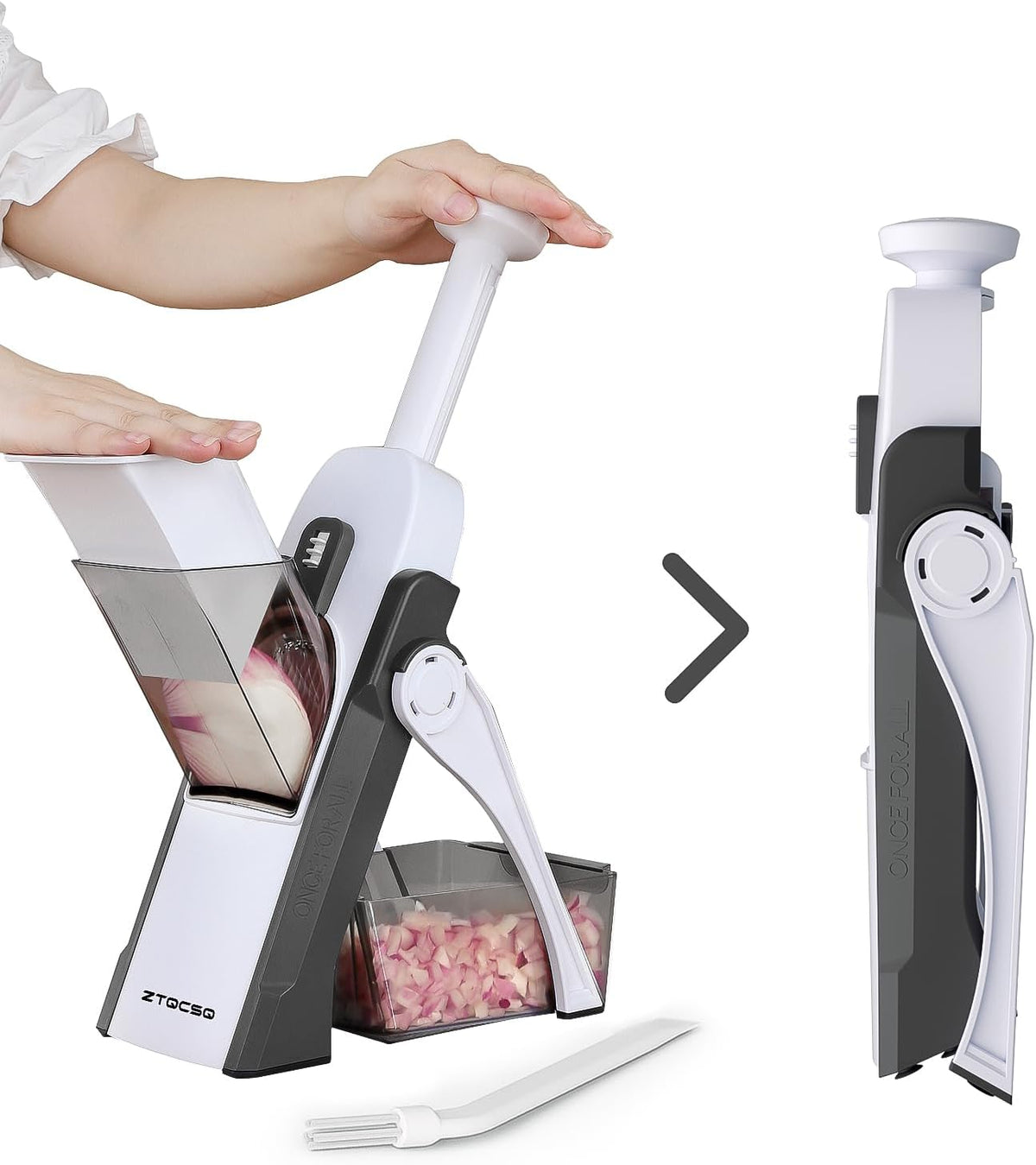 5 in 1 Safe Vegetable Mandoline Slicer for Kitchen, Adjustable Thickness | Safe Mandoline Slicer for Kitchen, Easy to Clean/Storage, Potato Slicing, Strips, Shredding, Dicing, Chop, Cleaning brush