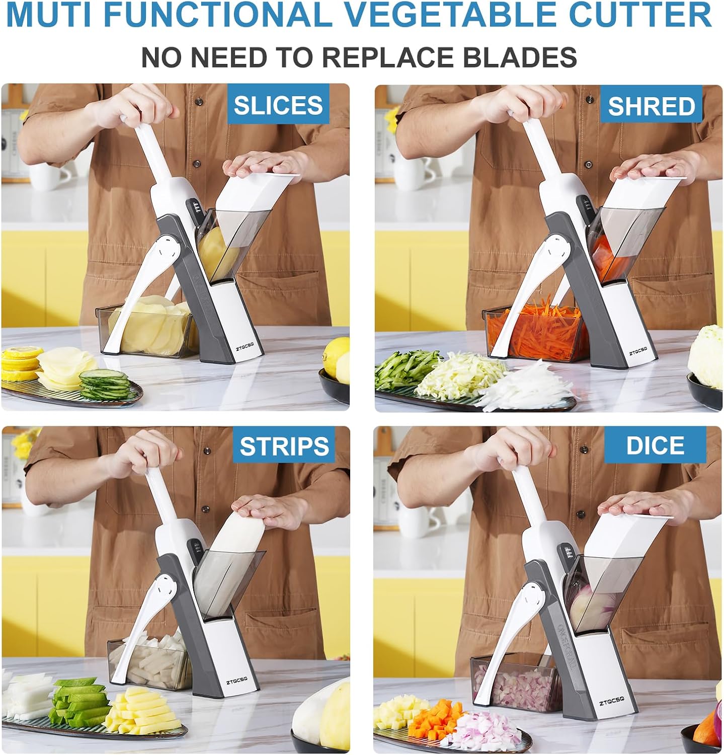 5 in 1 Safe Vegetable Mandoline Slicer for Kitchen, Adjustable Thickness | Safe Mandoline Slicer for Kitchen, Easy to Clean/Storage, Potato Slicing, Strips, Shredding, Dicing, Chop, Cleaning brush