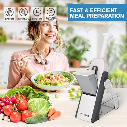 5 in 1 Safe Vegetable Mandoline Slicer for Kitchen, Adjustable Thickness | Safe Mandoline Slicer for Kitchen, Easy to Clean/Storage, Potato Slicing, Strips, Shredding, Dicing, Chop, Cleaning brush