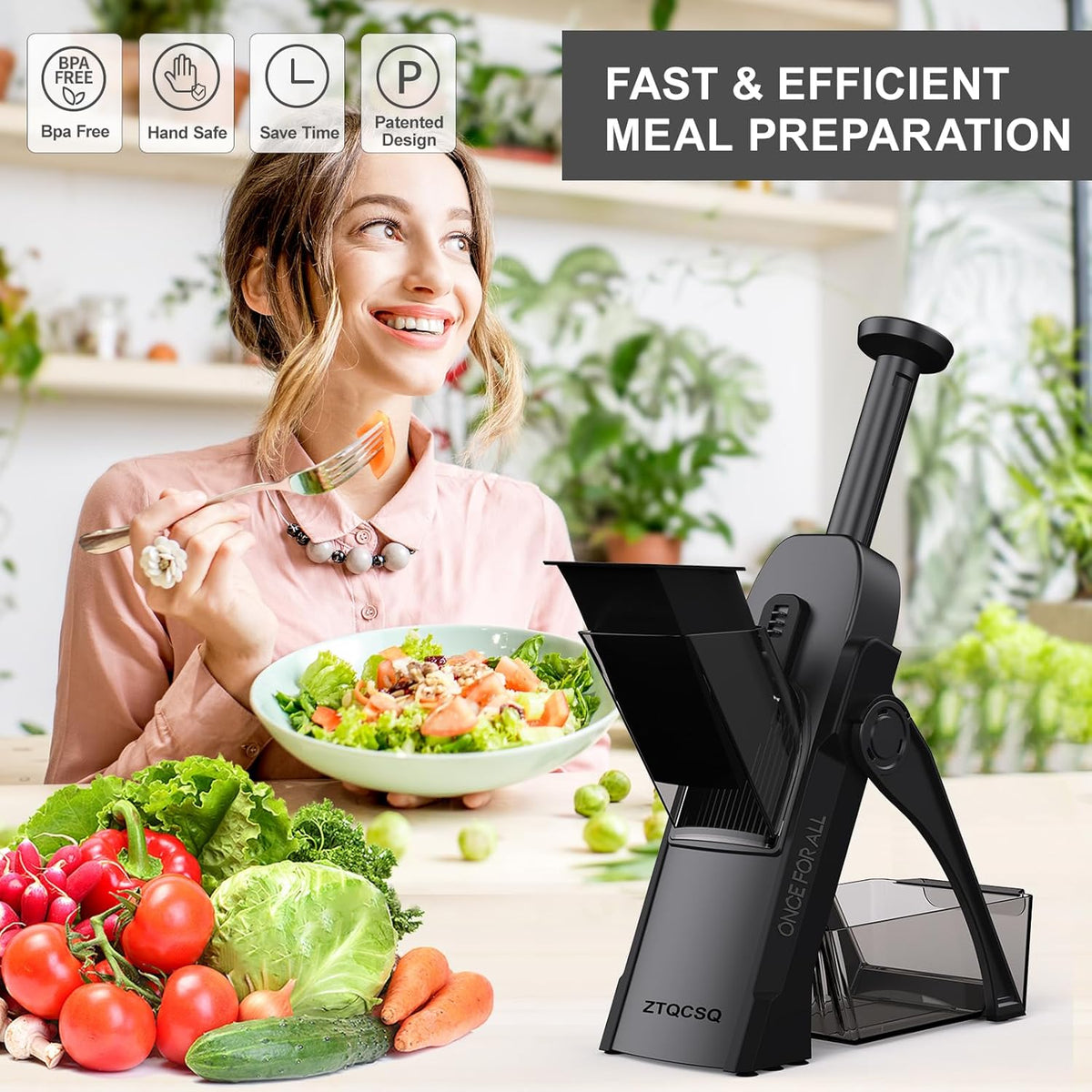 5 in 1 Safe Vegetable Mandoline Slicer for Kitchen, Adjustable Thickness | Safe Mandoline Slicer for Kitchen, Easy to Clean/Storage, Potato Slicing, Strips, Shredding, Dicing, Chop, Cleaning brush