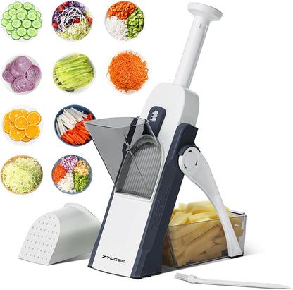 5 in 1 Safe Vegetable Mandoline Slicer for Kitchen, Adjustable Thickness | Safe Mandoline Slicer for Kitchen, Easy to Clean/Storage, Potato Slicing, Strips, Shredding, Dicing, Chop, Cleaning brush