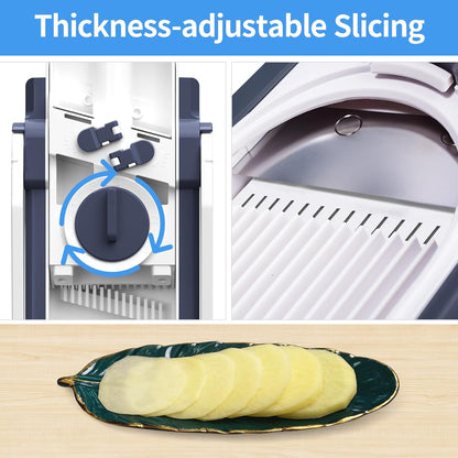 5 in 1 Safe Vegetable Mandoline Slicer for Kitchen, Adjustable Thickness | Safe Mandoline Slicer for Kitchen, Easy to Clean/Storage, Potato Slicing, Strips, Shredding, Dicing, Chop, Cleaning brush