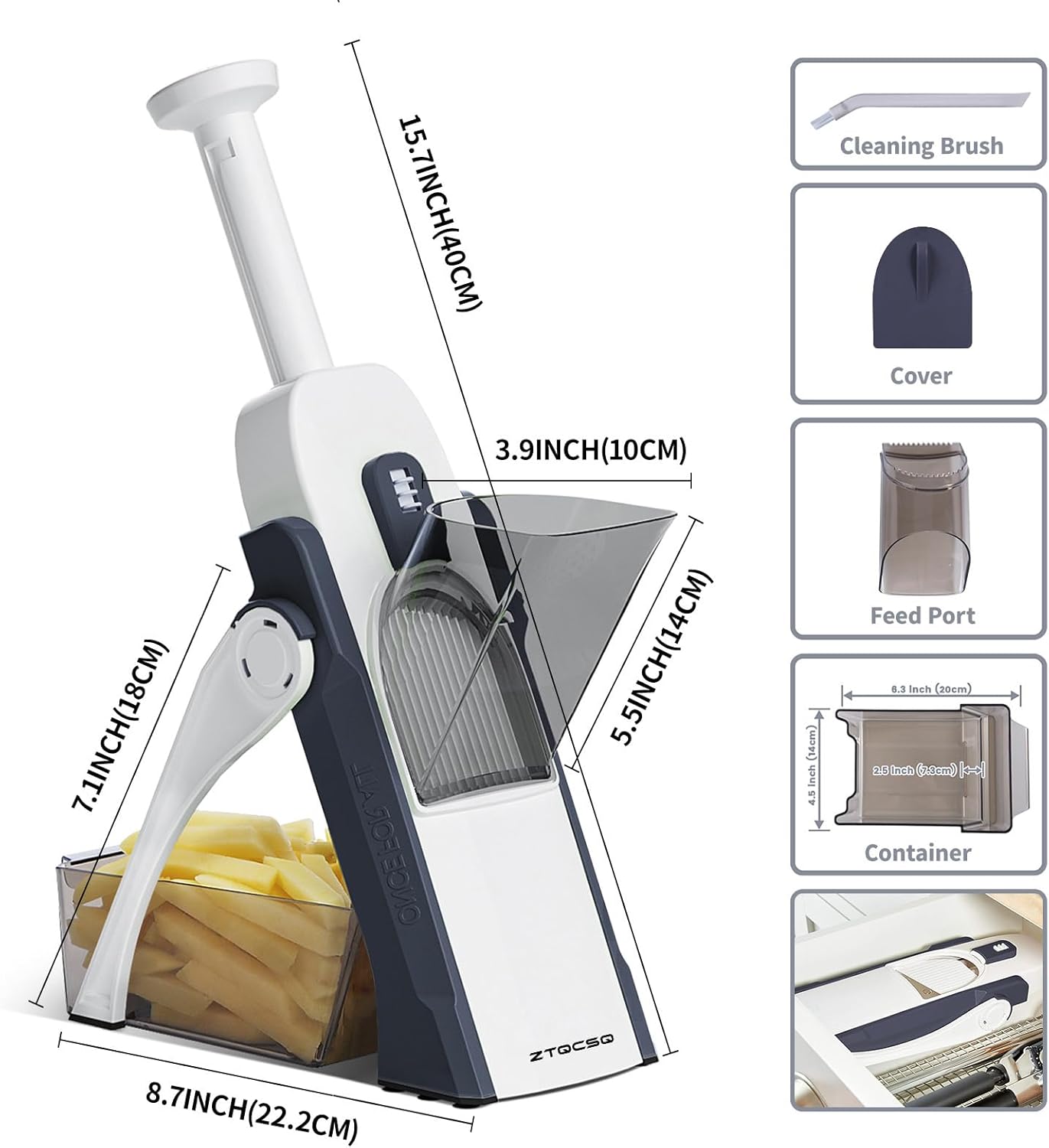 5 in 1 Safe Vegetable Mandoline Slicer for Kitchen, Adjustable Thickness | Safe Mandoline Slicer for Kitchen, Easy to Clean/Storage, Potato Slicing, Strips, Shredding, Dicing, Chop, Cleaning brush