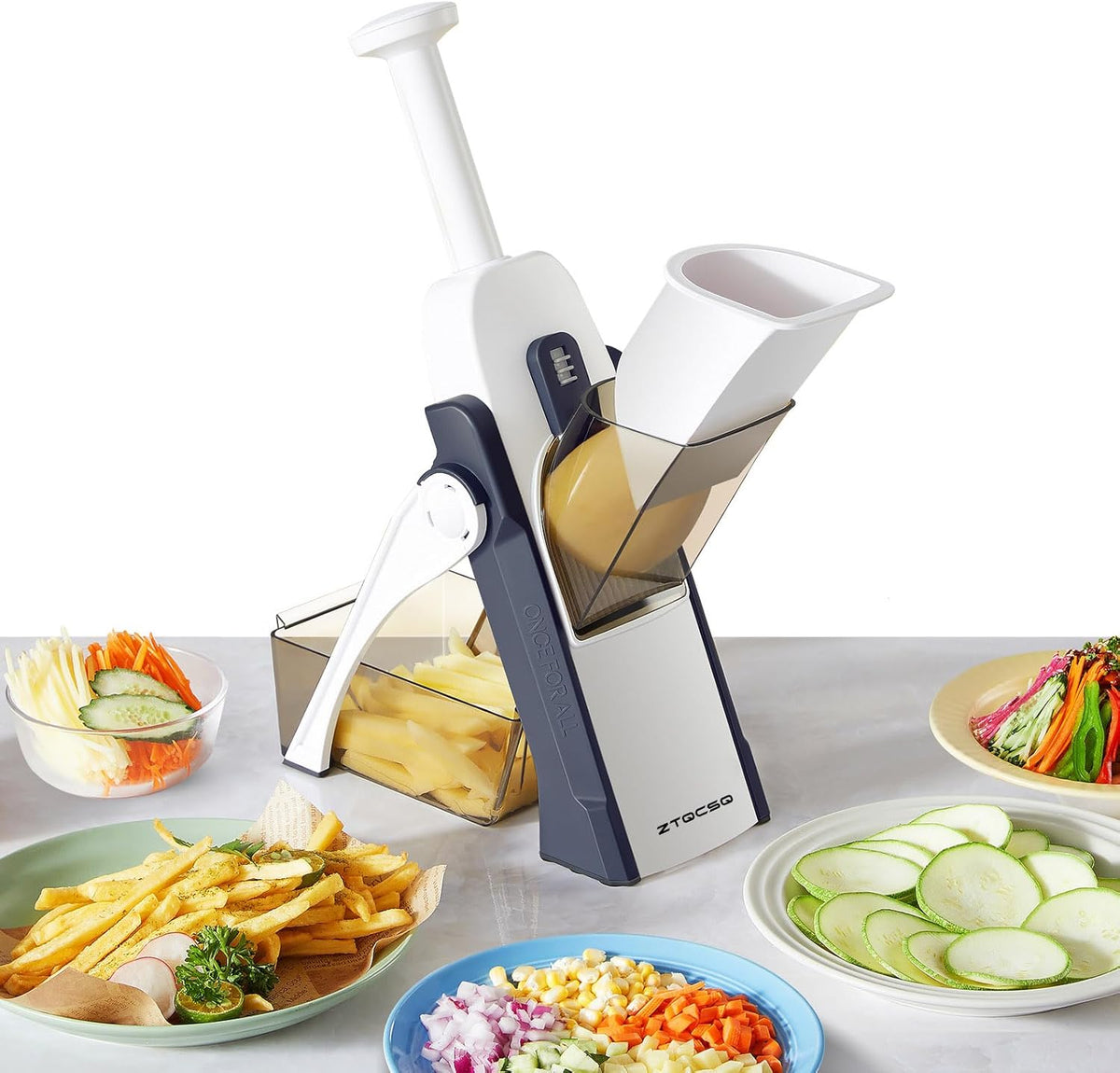5 in 1 Safe Vegetable Mandoline Slicer for Kitchen, Adjustable Thickness | Safe Mandoline Slicer for Kitchen, Easy to Clean/Storage, Potato Slicing, Strips, Shredding, Dicing, Chop, Cleaning brush