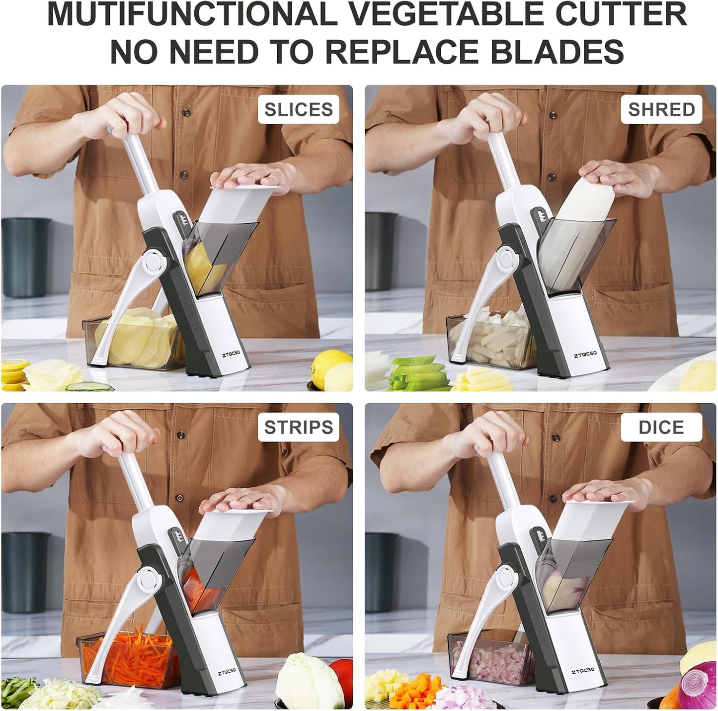 5 in 1 Safe Vegetable Mandoline Slicer for Kitchen, Adjustable Thickness | Safe Mandoline Slicer for Kitchen, Easy to Clean/Storage, Potato Slicing, Strips, Shredding, Dicing, Chop, Cleaning brush