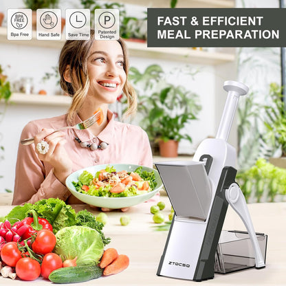 5 in 1 Safe Vegetable Mandoline Slicer for Kitchen, Adjustable Thickness | Safe Mandoline Slicer for Kitchen, Easy to Clean/Storage, Potato Slicing, Strips, Shredding, Dicing, Chop, Cleaning brush