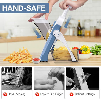 5 in 1 Safe Vegetable Mandoline Slicer for Kitchen, Adjustable Thickness | Safe Mandoline Slicer for Kitchen, Easy to Clean/Storage, Potato Slicing, Strips, Shredding, Dicing, Chop, Cleaning brush