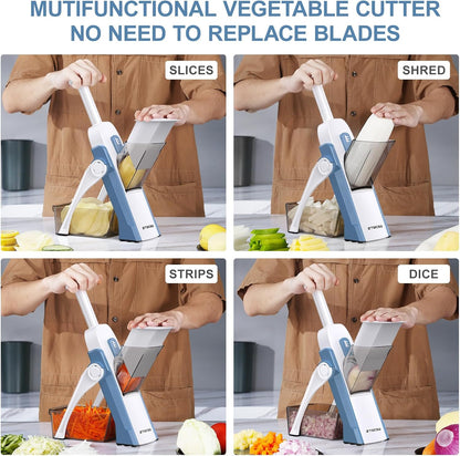 5 in 1 Safe Vegetable Mandoline Slicer for Kitchen, Adjustable Thickness | Safe Mandoline Slicer for Kitchen, Easy to Clean/Storage, Potato Slicing, Strips, Shredding, Dicing, Chop, Cleaning brush