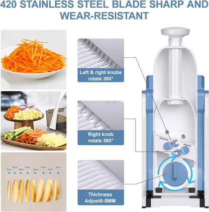 5 in 1 Safe Vegetable Mandoline Slicer for Kitchen, Adjustable Thickness | Safe Mandoline Slicer for Kitchen, Easy to Clean/Storage, Potato Slicing, Strips, Shredding, Dicing, Chop, Cleaning brush