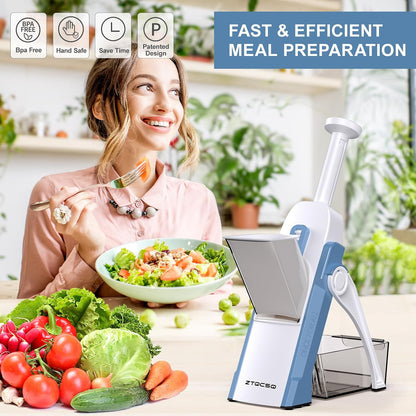 5 in 1 Safe Vegetable Mandoline Slicer for Kitchen, Adjustable Thickness | Safe Mandoline Slicer for Kitchen, Easy to Clean/Storage, Potato Slicing, Strips, Shredding, Dicing, Chop, Cleaning brush