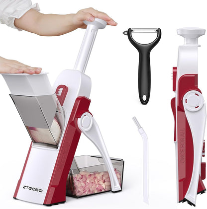 5 in 1 Safe Vegetable Mandoline Slicer for Kitchen, Adjustable Thickness | Safe Mandoline Slicer for Kitchen, Easy to Clean/Storage, Potato Slicing, Strips, Shredding, Dicing, Chop, Cleaning brush