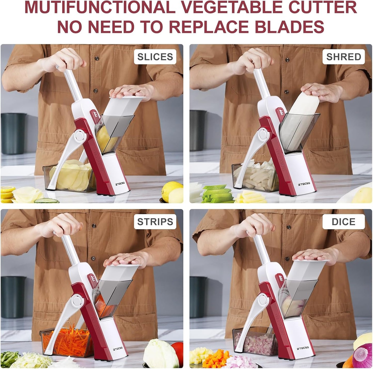 5 in 1 Safe Vegetable Mandoline Slicer for Kitchen, Adjustable Thickness | Safe Mandoline Slicer for Kitchen, Easy to Clean/Storage, Potato Slicing, Strips, Shredding, Dicing, Chop, Cleaning brush