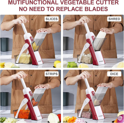 5 in 1 Safe Vegetable Mandoline Slicer for Kitchen, Adjustable Thickness | Safe Mandoline Slicer for Kitchen, Easy to Clean/Storage, Potato Slicing, Strips, Shredding, Dicing, Chop, Cleaning brush