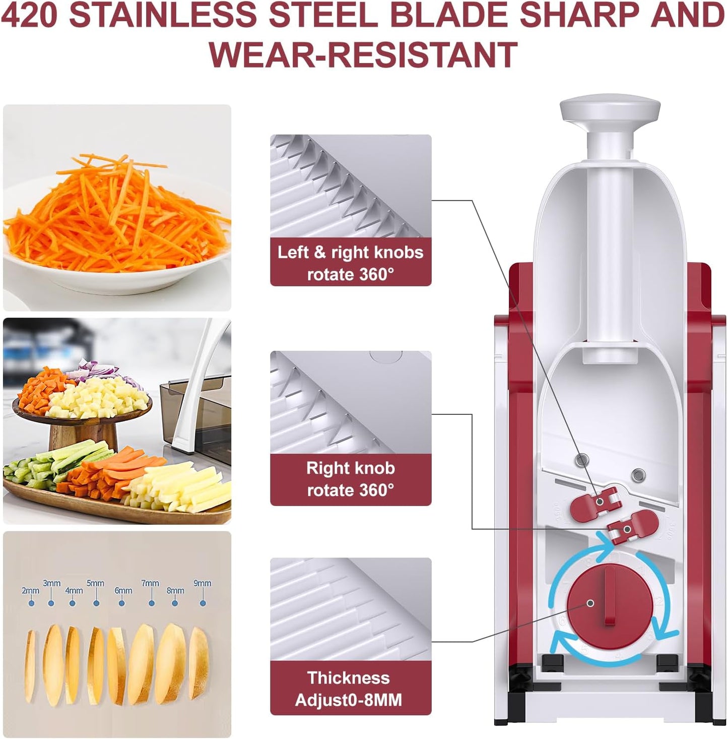 5 in 1 Safe Vegetable Mandoline Slicer for Kitchen, Adjustable Thickness | Safe Mandoline Slicer for Kitchen, Easy to Clean/Storage, Potato Slicing, Strips, Shredding, Dicing, Chop, Cleaning brush