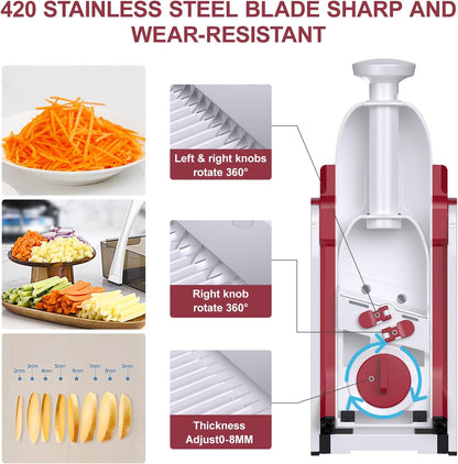 5 in 1 Safe Vegetable Mandoline Slicer for Kitchen, Adjustable Thickness | Safe Mandoline Slicer for Kitchen, Easy to Clean/Storage, Potato Slicing, Strips, Shredding, Dicing, Chop, Cleaning brush
