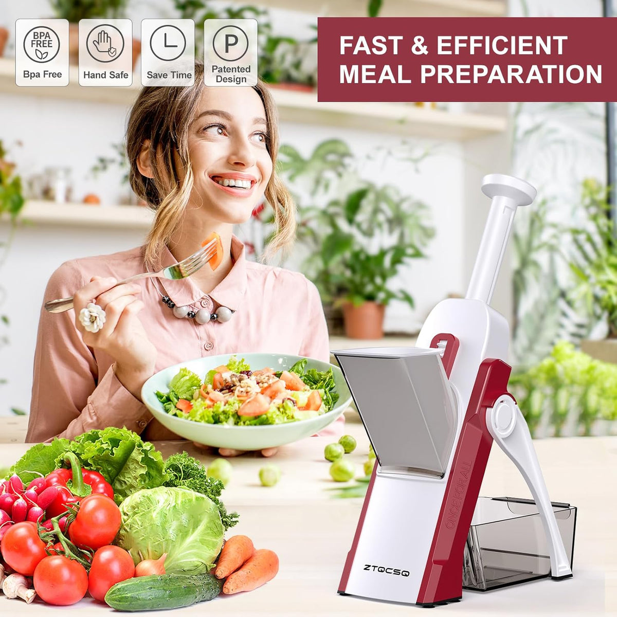 5 in 1 Safe Vegetable Mandoline Slicer for Kitchen, Adjustable Thickness | Safe Mandoline Slicer for Kitchen, Easy to Clean/Storage, Potato Slicing, Strips, Shredding, Dicing, Chop, Cleaning brush
