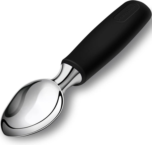 Ice Cream Scoop Stainless Steel, Ice Cream Scooper Professional Large Ice Cream Scoops With Non-Slip Rubber Handle, Ice Cream Spade for Cookie Dough, Gelato, Sorbet, Melon (Black)