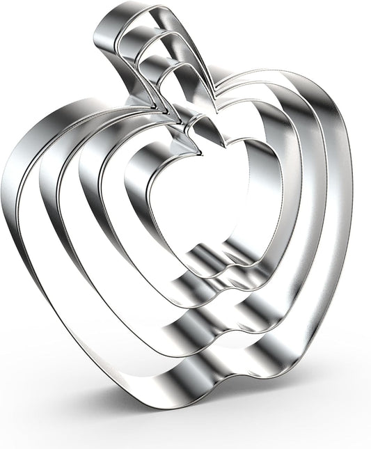 Apple Cookie Cutter Set Large Small Mini - 5 inch, 4 inch, 3 inch, 2 inch - 4 Piece Fruit Cookie Cutters Shapes Fondant Biscuit Clay Mold- Stainless Steel