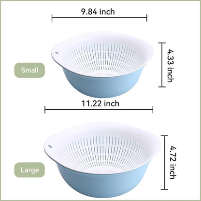 Colander Bowl Set of 2, Nesting Large Capacity Plastic Food Strainer for Pasta, Vegetables and Fruits Washing Draining Basket, Space Saving, BPA Free