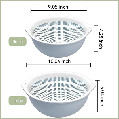 Colander Bowl Set of 2, Nesting Large Capacity Plastic Food Strainer for Pasta, Vegetables and Fruits Washing Draining Basket, Space Saving, BPA Free