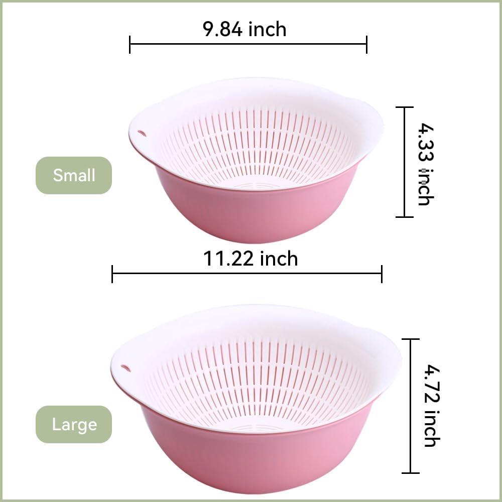 Colander Bowl Set of 2, Nesting Large Capacity Plastic Food Strainer for Pasta, Vegetables and Fruits Washing Draining Basket, Space Saving, BPA Free