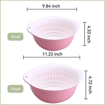 Colander Bowl Set of 2, Nesting Large Capacity Plastic Food Strainer for Pasta, Vegetables and Fruits Washing Draining Basket, Space Saving, BPA Free