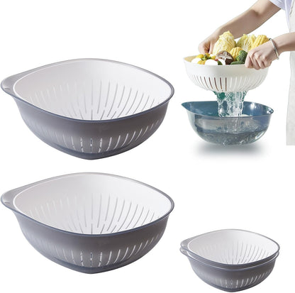 Colander Bowl Set of 2, Nesting Large Capacity Plastic Food Strainer for Pasta, Vegetables and Fruits Washing Draining Basket, Space Saving, BPA Free