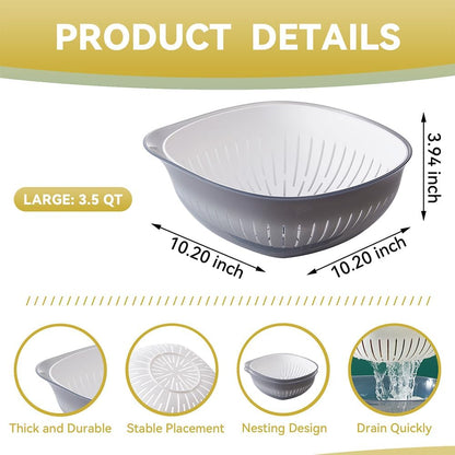 Colander Bowl Set of 2, Nesting Large Capacity Plastic Food Strainer for Pasta, Vegetables and Fruits Washing Draining Basket, Space Saving, BPA Free