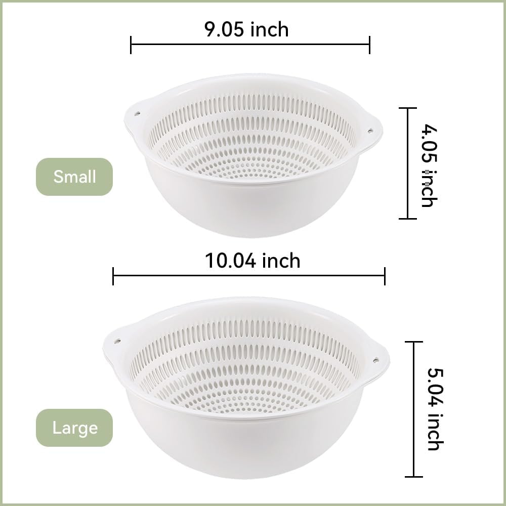 Colander Bowl Set of 2, Nesting Large Capacity Plastic Food Strainer for Pasta, Vegetables and Fruits Washing Draining Basket, Space Saving, BPA Free