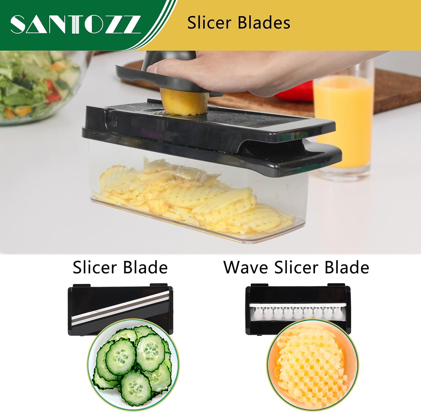 Multifunctional Vegetable Chopper with Container, Vegetable Cutter with Interchangeable Blades, Onion Slicer, Garlic Grinder, Dicer for Potato, Carrot Chopper