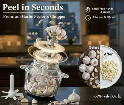 Electric Garlic Peeler & Chopper 300W – Automatic Garlic Peeler Machine with 2L Jar & Dual Blades, Electric Garlic Mincer, Vegetable Chopper & Silicone Garlic Peeler Skin Remover Tool