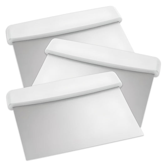 3-Pack 6" Stainless Steel Dough Cutter and Bench Scraper | White Handle | Cutter for Pizza Dough, Bread, and Pastry Dough | Multipurpose Kitchen Utensil