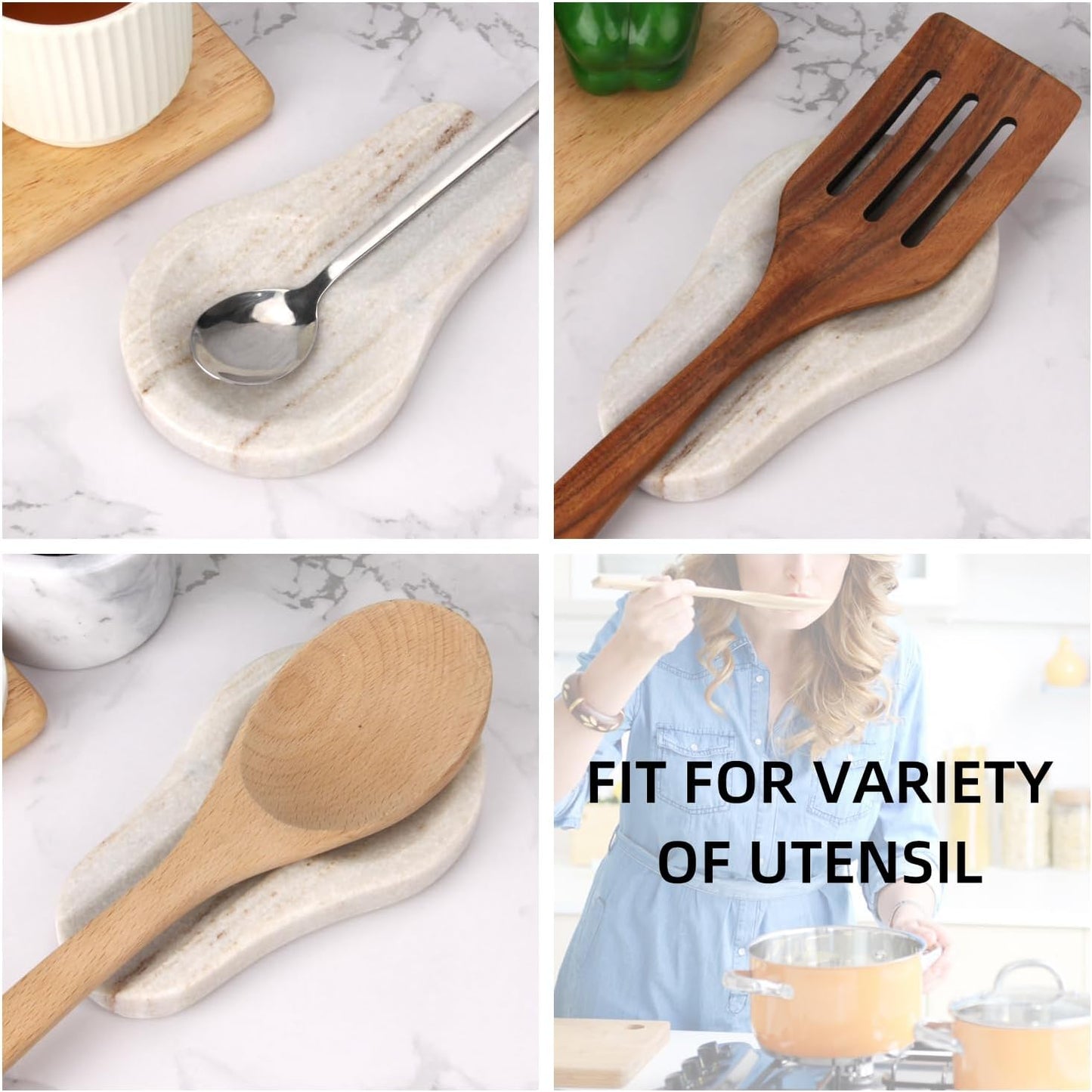 Marble Spoon Rest, Viva Jade, 4 * 6.5 | For Kitchen Stove Countertop, Marble Utensil Holder, for Spatula, Ladle, Fork