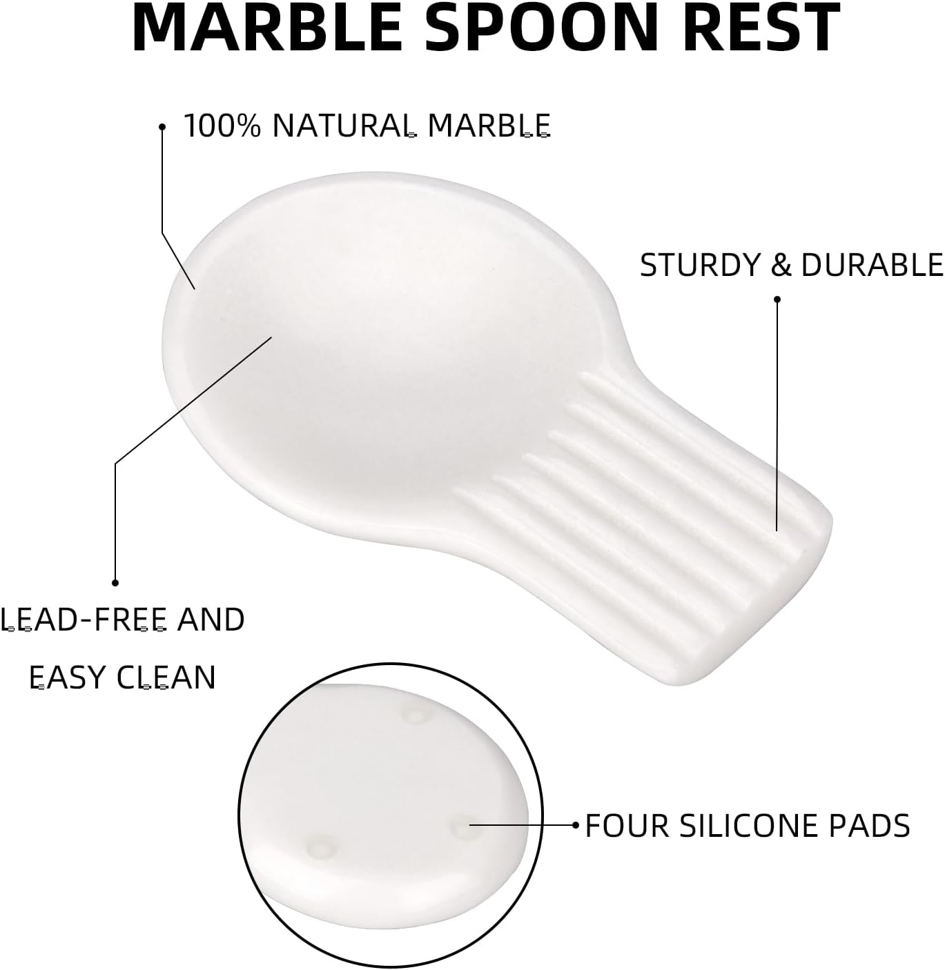 Marble Spoon Rest, Viva Jade, 4 * 6.5 | For Kitchen Stove Countertop, Marble Utensil Holder, for Spatula, Ladle, Fork