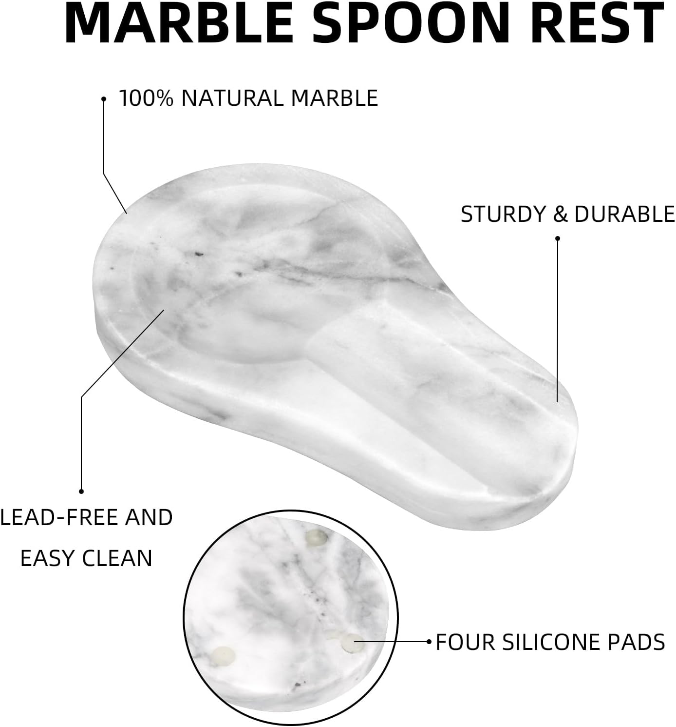Marble Spoon Rest, Viva Jade, 4 * 6.5 | For Kitchen Stove Countertop, Marble Utensil Holder, for Spatula, Ladle, Fork