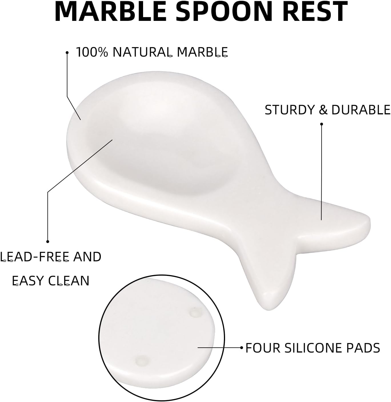 Marble Spoon Rest, Viva Jade, 4 * 6.5 | For Kitchen Stove Countertop, Marble Utensil Holder, for Spatula, Ladle, Fork