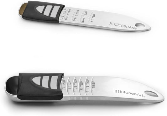 Stainless Steel Pro Sliding Adjust-A-Tablespoon and Teaspoon Set | All In One Measuring Spoons | Declutter Your Kitchen | Measuring Spoon Set | Baking & Cooking Essentials | Easy to Use Spoons