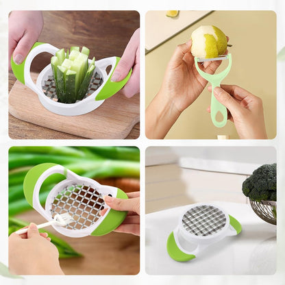Potato Slicer French Fry Cutter,Multi-purpose Stainless Steel Veggie Chopper for Fries Potato Onion Cutter Food Chopper Manual Hand Vegetable Cutter Dicer,Green