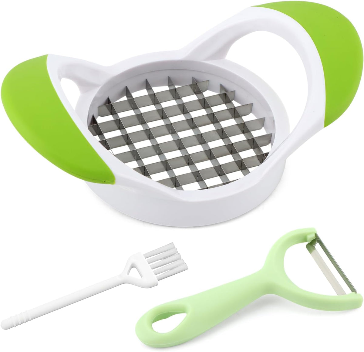 Potato Slicer French Fry Cutter,Multi-purpose Stainless Steel Veggie Chopper for Fries Potato Onion Cutter Food Chopper Manual Hand Vegetable Cutter Dicer,Green