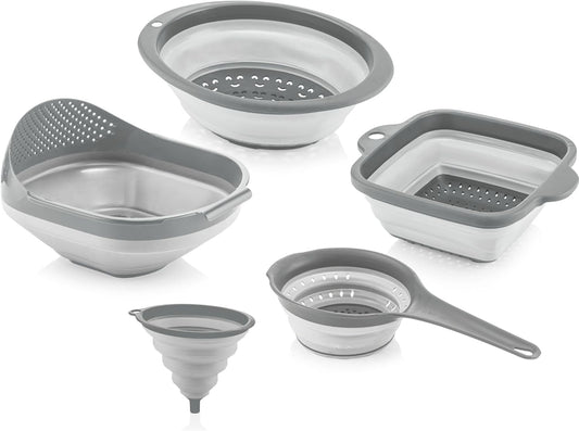 Collapsible Colanders for Kitchen, Space-Saving Plastic Colanders, Accordion Strainers with Handle & Rice Strainer