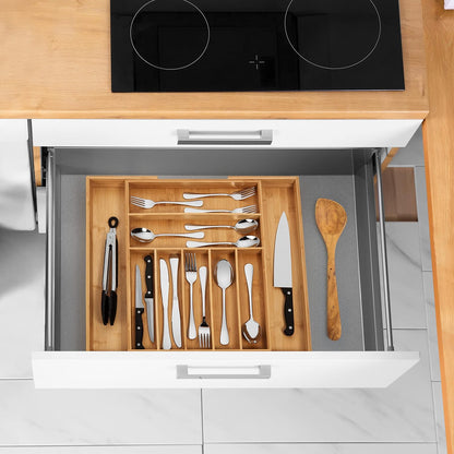 Bamboo Drawer Organizer - Expandable Silverware Organizer & Utensil Drawer Organizer, Cutlery Tray with Dividers, 7-9 Slots- Kitchen Organizer for Utensils & Flatware (Natural)